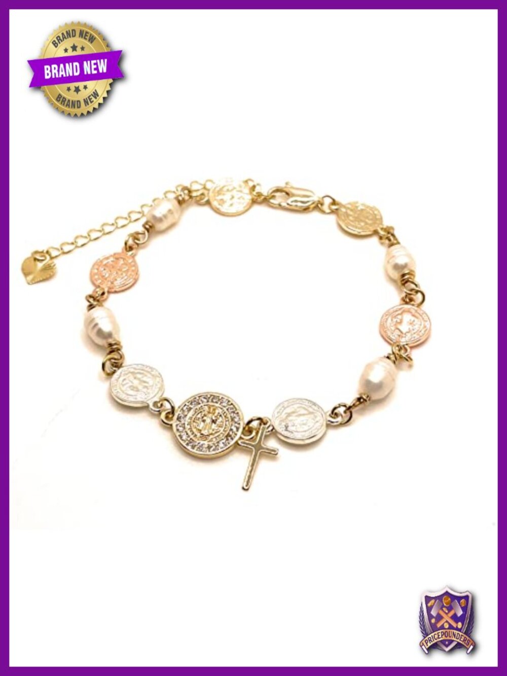 St Benedict Charm Bracelet for Women, Religious Gold Bracelet Catholic Gifts